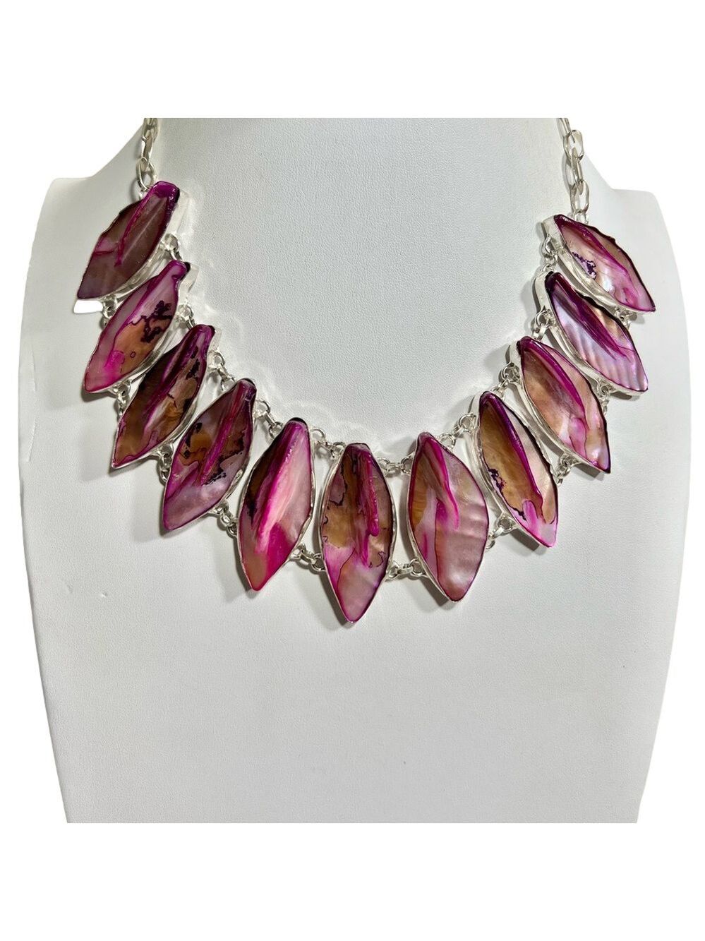 Mother of Pearl 925 Silver Large Gemstone Necklace
